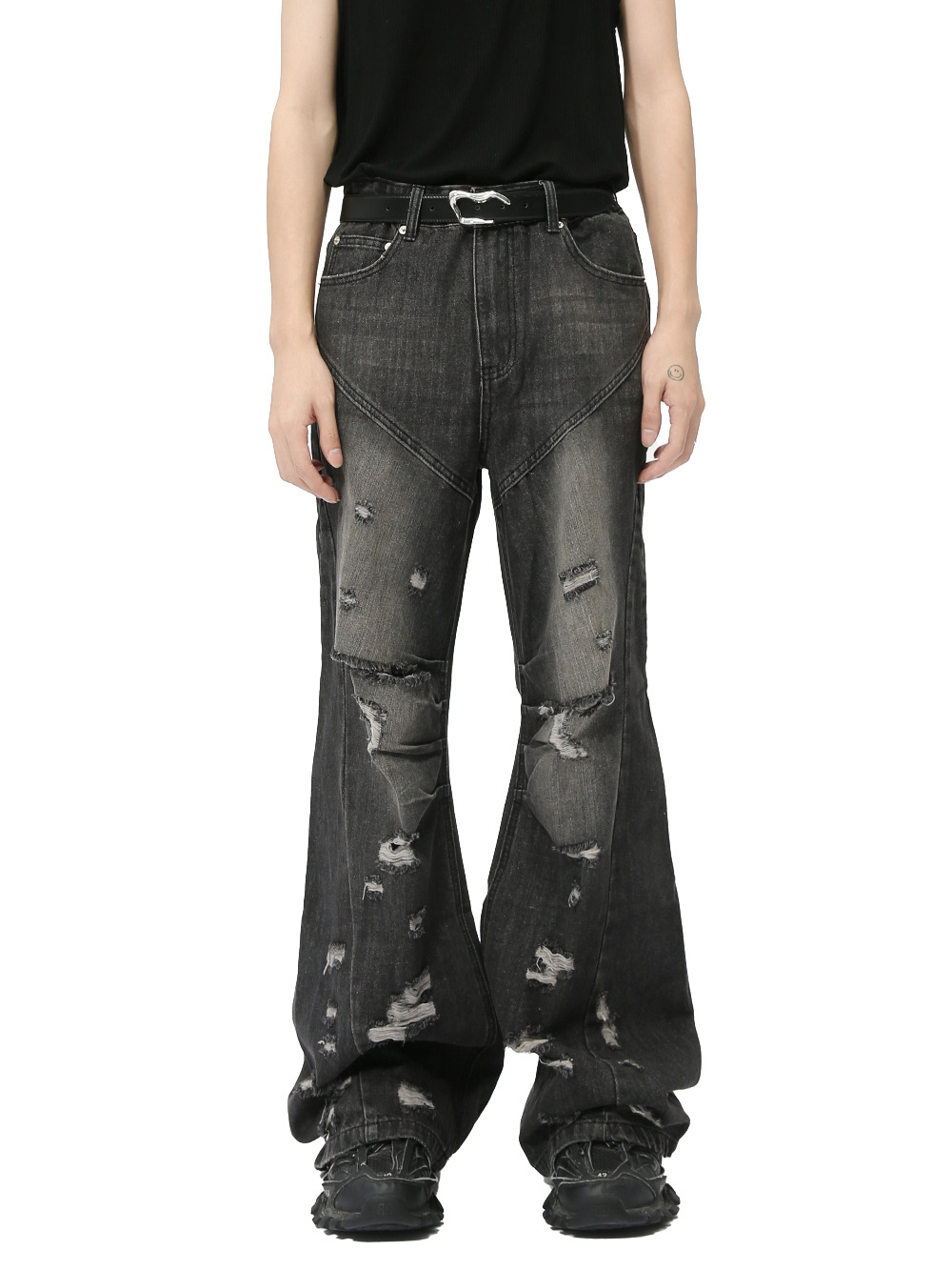 MTLCLOTHES Hombres| Otoño calle irregular agujero micro cuerno relajado jeans casuales lavados de la marea