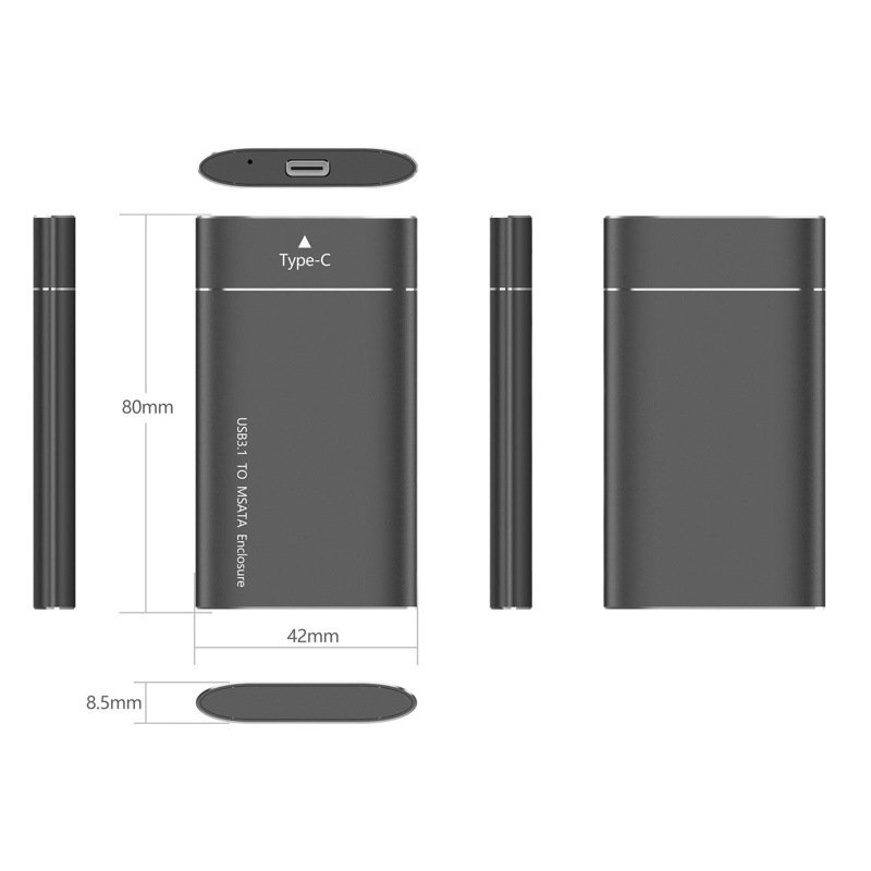 Caja de Disco Duro Sólido Móvil SSD de Aleación de Aluminio Transfronteriza con Transmisión de Alta Velocidad, Protocolo NVME, MSATA a USB3.1