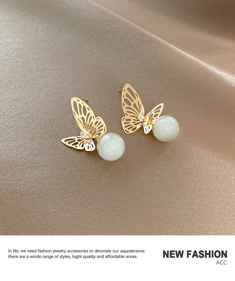 European And American Simple Hollow Butterfly Opal Earrings Retro Ear Jewelry display picture 2