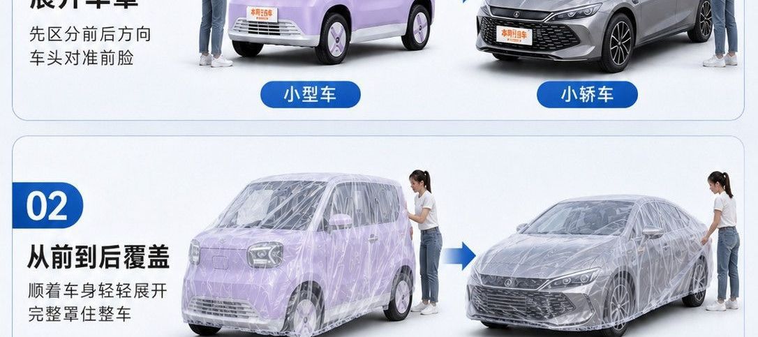 Dustproof car cover made of plastic, suitable for all seasons, fully snowproof outdoor car cover with elastic wrap and disposable drawstring, thickened