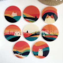 简约ins风创意山海与猫猫系列水杯垫拍摄道具桌面摆件展示杯子