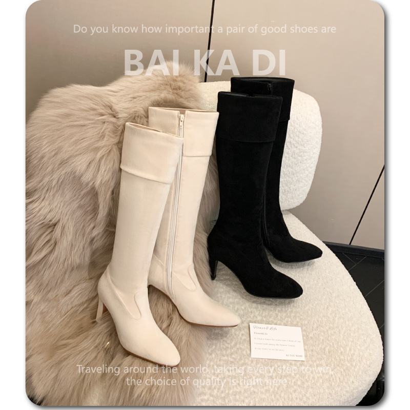 Sheepskin Knee-High Boots for Women, Stiletto Heel, Slim High Boots, Pointed Toe Long Boots, Genuine Leather High-Heeled Boots