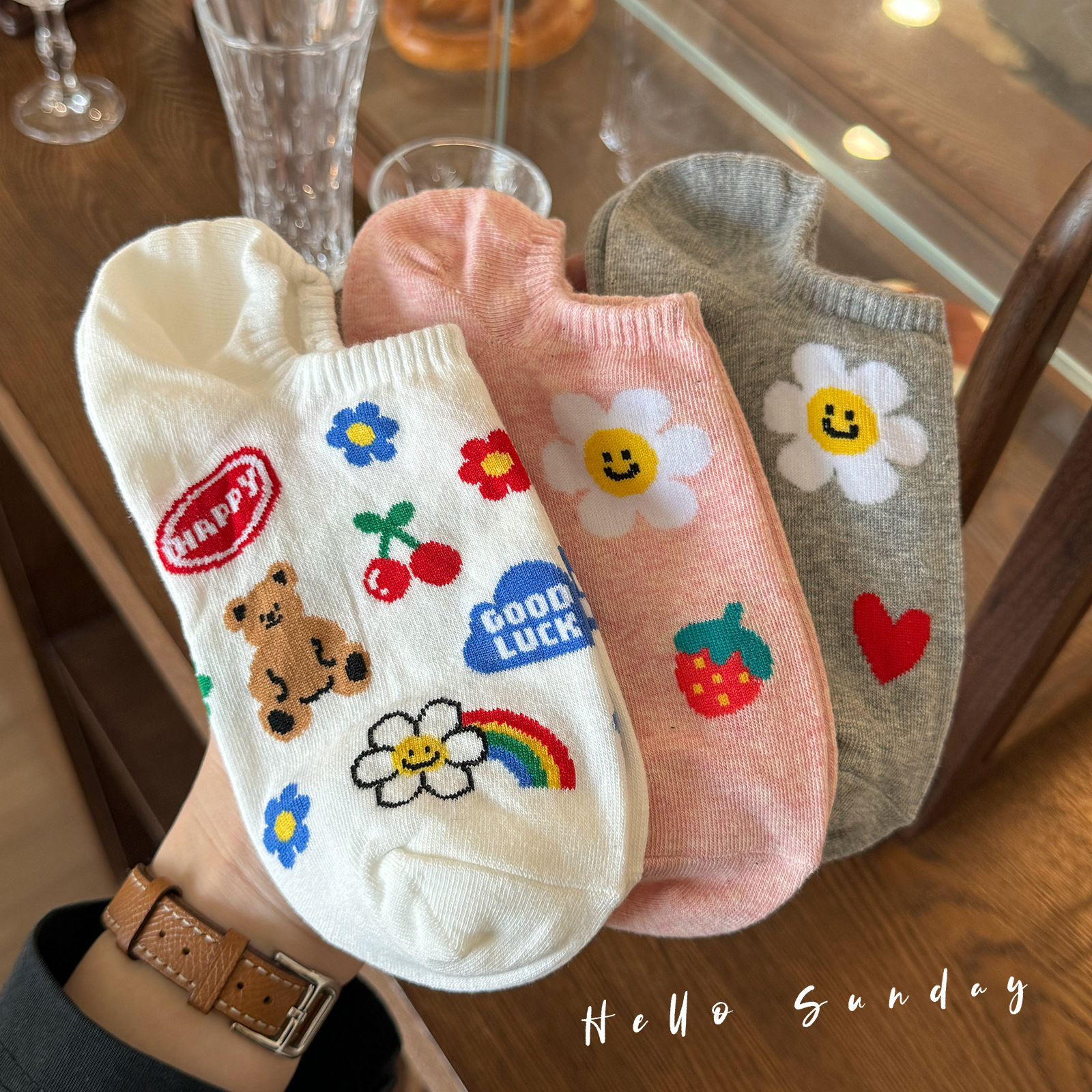 Cute Women's Summer Thin Cotton Low-Cut Invisible Boat Socks Short Silicone Non-Slip Trendy Breathable Strawberry