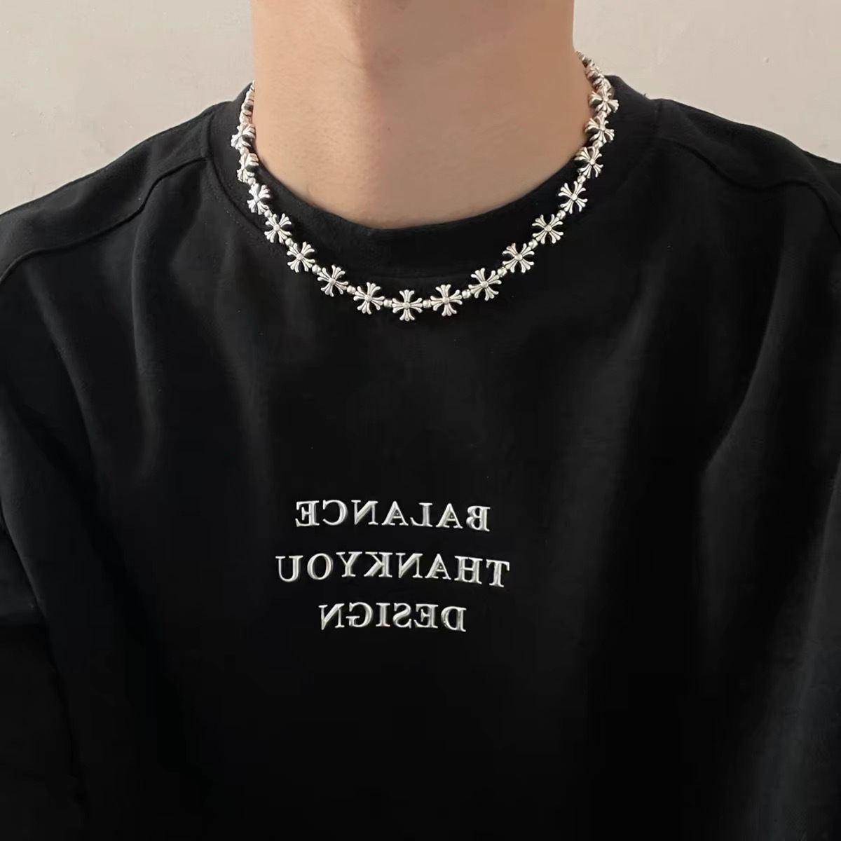 Cross Flower Trendy Men's Collarbone Chain Women's Niche Design Sweatshirt Necklace Hip Hop Style Geometric Pattern Alloy Jewelry display picture 7