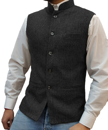Men's Vest with Stand Collar, Zhongshan Style, Herringbone Pattern Vest—Direct Sales Vest