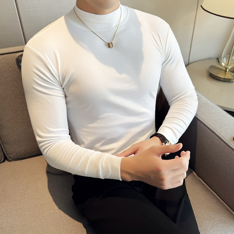 하이 브랜드 하프 터틀넥 스트레치 티셔츠 슬림 긴소매 코튼 슬림 미드 칼라 바닥 셔츠 화이트 TU282-543