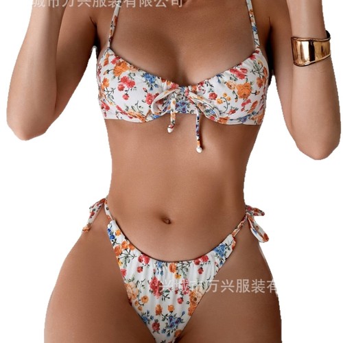 Bikini Floral Split Two-Piece Swimsuit Set for Women - Sensual, Small-Bust Shaping, Sexy Swimwear for 2025