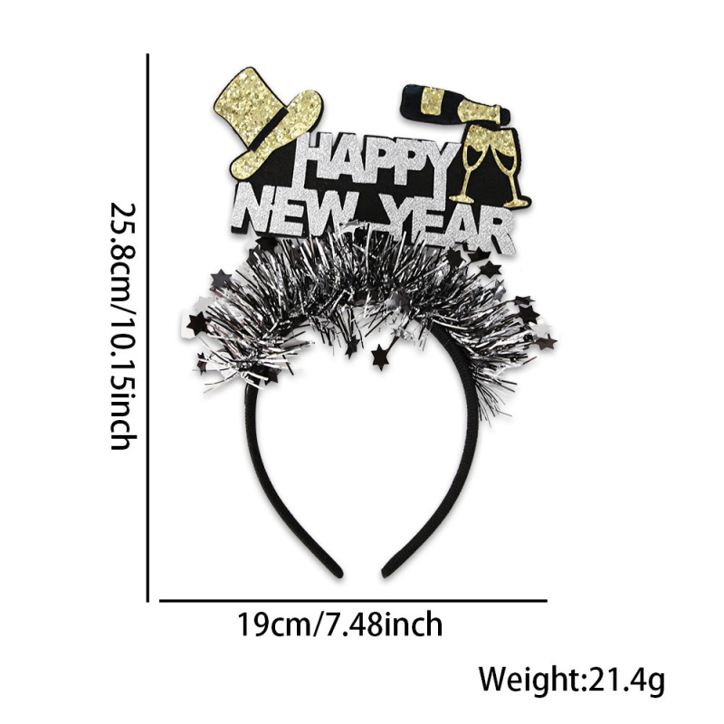 2026新年装饰发箍黑金新年主题派对氛围拍照道具礼盒字母彩条头箍|undefined