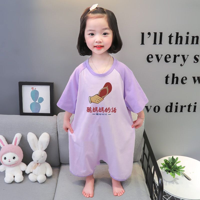 Children's One-piece Home Clothes Anti-kick Buckle Girls' Pajamas New Cartoon Summer Cotton Air-conditioned Clothes for Small and Medium-sized Kidsren