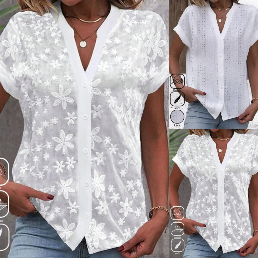 175g Weight Short Sleeve Sleeve Length Regular Sleeve Sleeve Type Polyester Fabric Type Wholesale Women's Simple Style Solid Color Flower Short Sleeve Blouses
