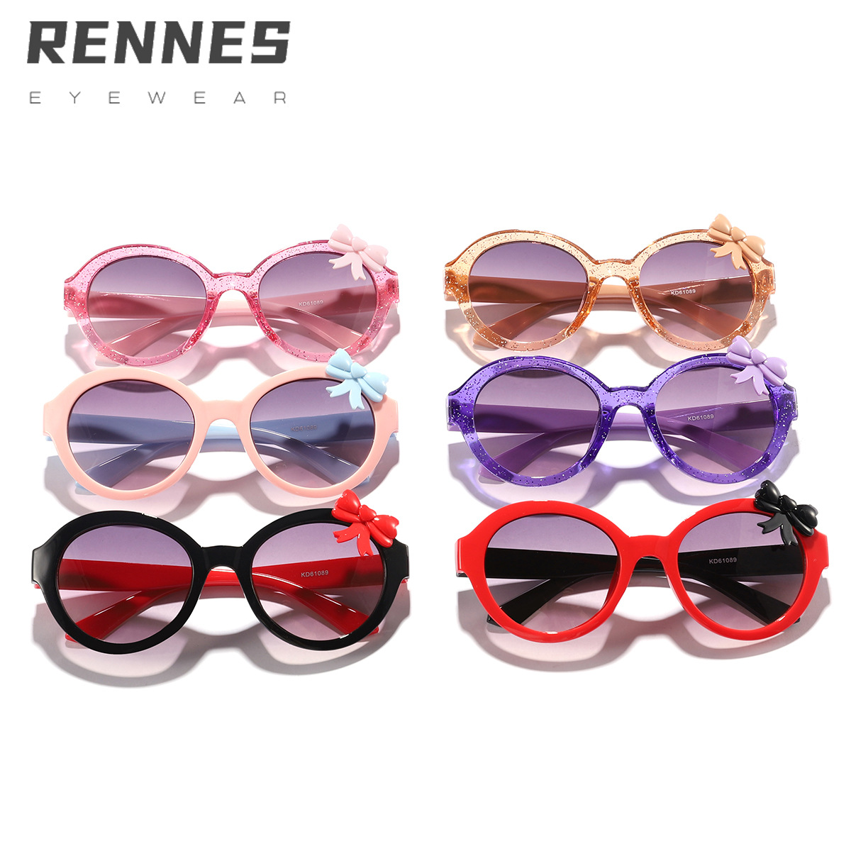 Nuevas gafas de sol transfronterizas de color caramelo con lazo, linda tendencia para bebés, gafas de sol para exteriores con marco redondo de moda