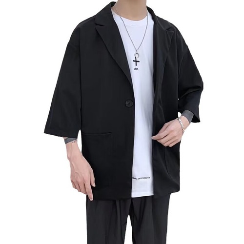 DF47TP65 Summer Loose Casual Suit Commute Trend Brand Simple Basic Solid Color Loose Matchable Outerwear for Men