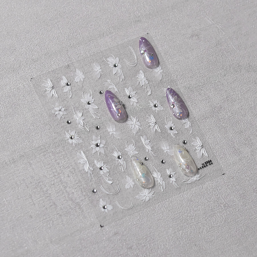 Tomoni cristal diamante uñas pegatinas popular japonés retro uñas pegatinas fábrica al por mayor semi-transparente flor nieve corte 3324