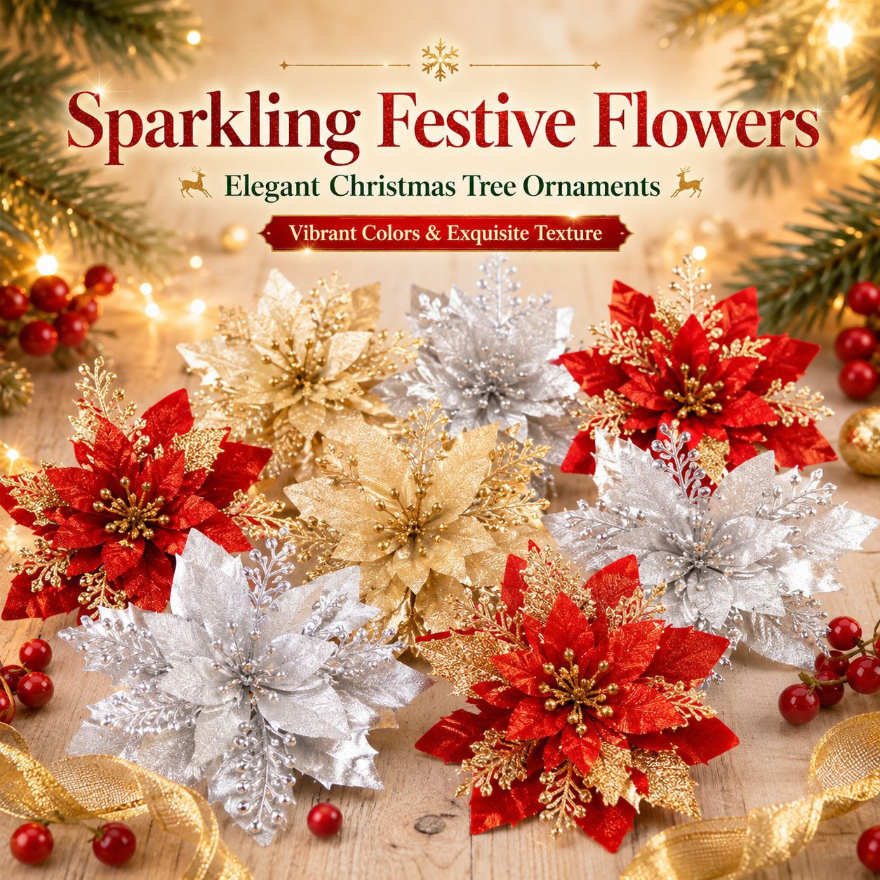 Flores de simulación transfronterizas flores de Navidad decoración para el hogar colgantes de árbol de Navidad diseño de atmósfera de vacaciones flores falsas al por mayor