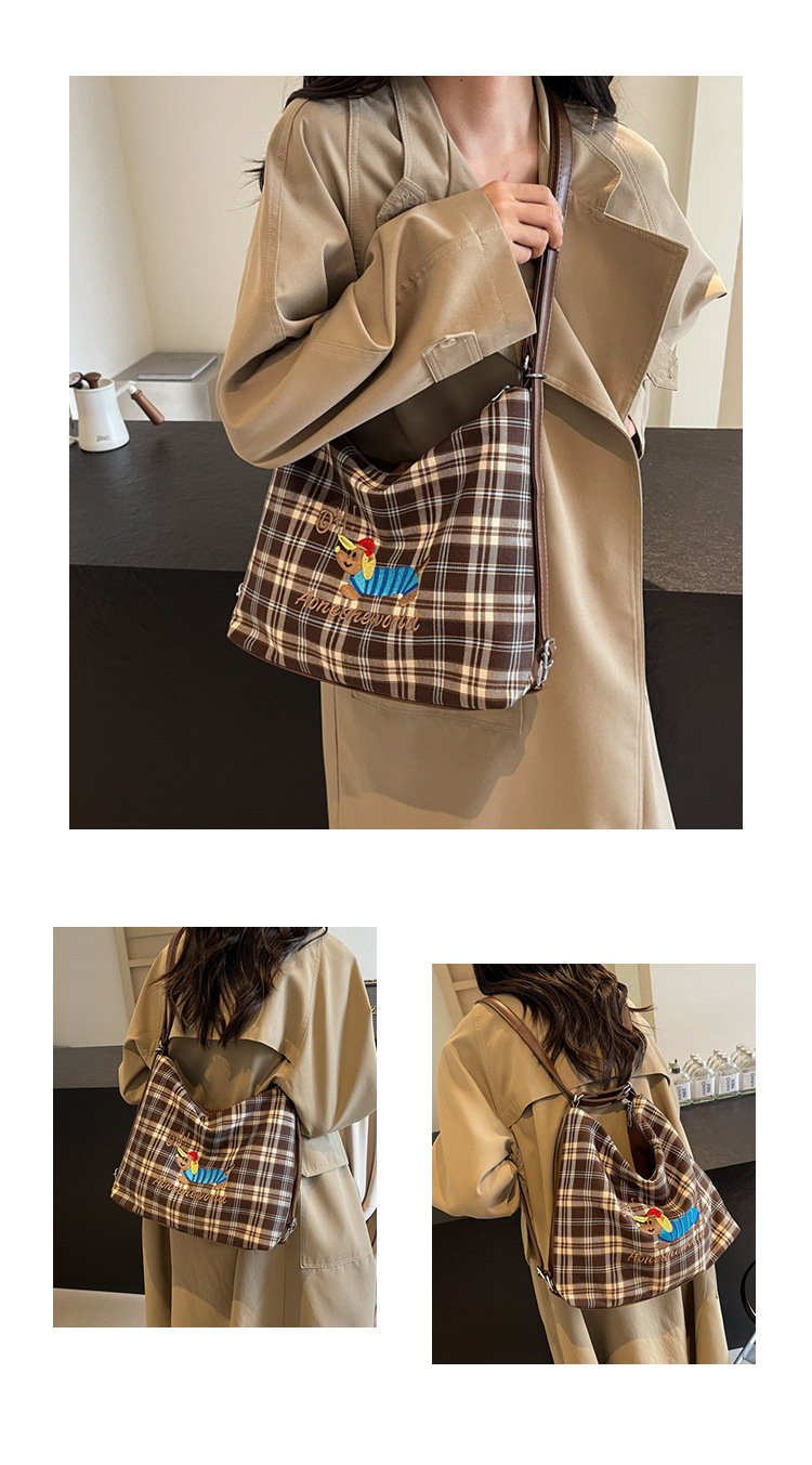 New Super Hot Large Capacity Women's Cute Sausage Dog Plaid Shoulder Autumn/Winter Versatile Fashion Simple Tote Bag_voghion.com