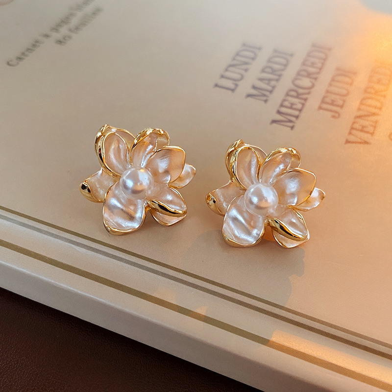 1 Pair Quantity Daily, Date Occasion 1 Pair Retro Heart Shape Flower Enamel Inlay Alloy Pearl Ear Studs