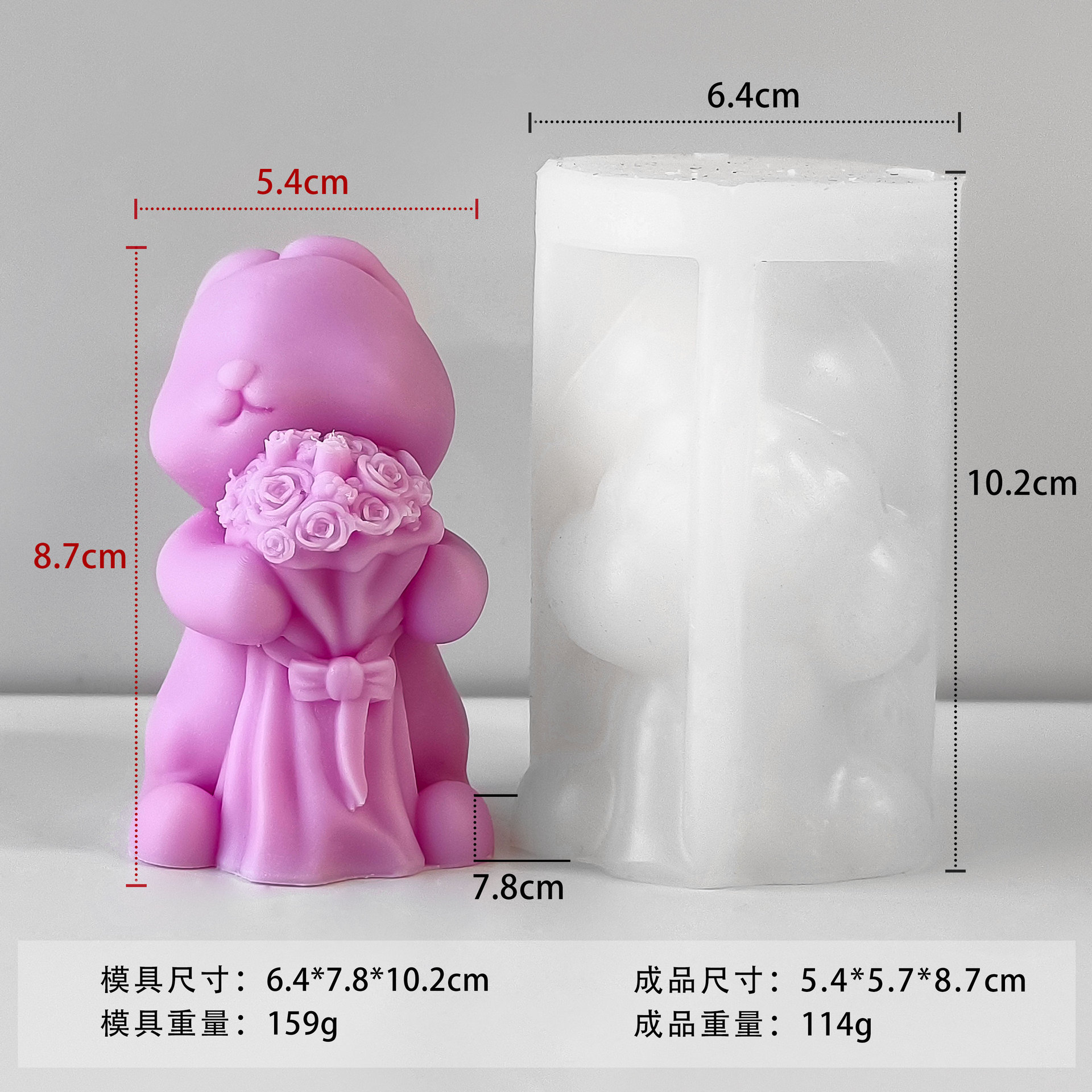 Nuevo conejo de dibujos animados molde de la vela abrazo corazón conejo aromaterapia vela decoración molde DIY conejo jabón hecho a mano