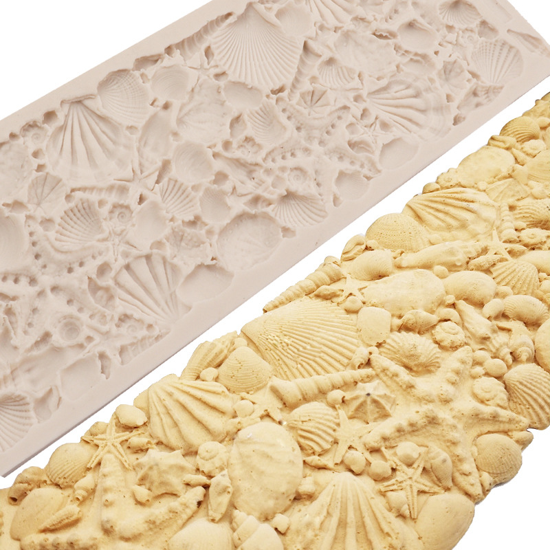 Molde de la torta grande Concha estrella de mar Shell fondant molde de silicona ritmo seco borde decoración molde de chocolate