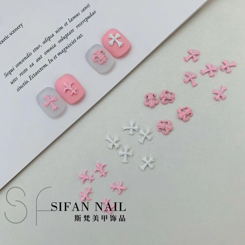 Cro Heart Sweet and Spicy Pink Cross Manicure Alloy Jewelry Internet Celebrity European and American Sweet and Cool Nail Decorations