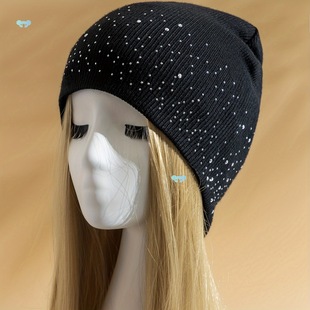 1Pc Women's Acrylic Beanie Hat with Rhinestone Accents Cross-Border