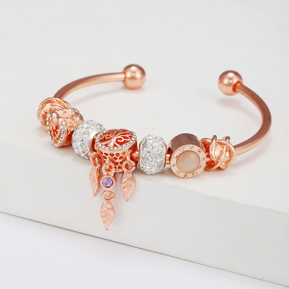 Ethnic Style U Shape Heart Shape Alloy Copper Inlay Artificial Gemstones Womenu0027S Bangle