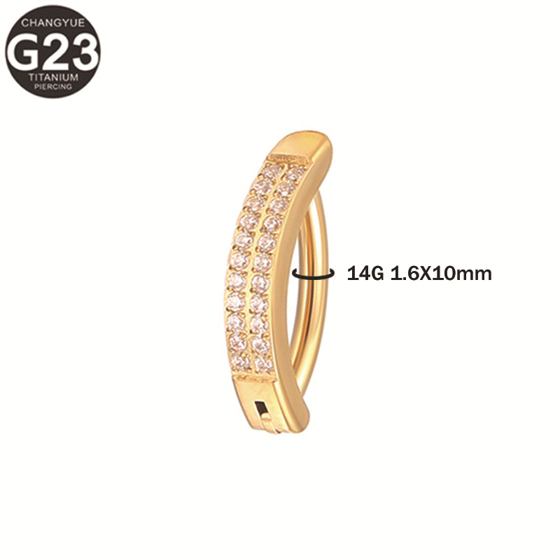 Titanium Navel Piercing Inverted Double Row Diamond Belly Ring_voghion.com
