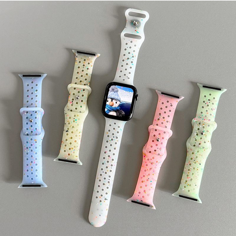 Suitable for applewatch8 Apple iwatch9 Watch Strap s9 Color Point Hole Silicone s8 Summer Breathable