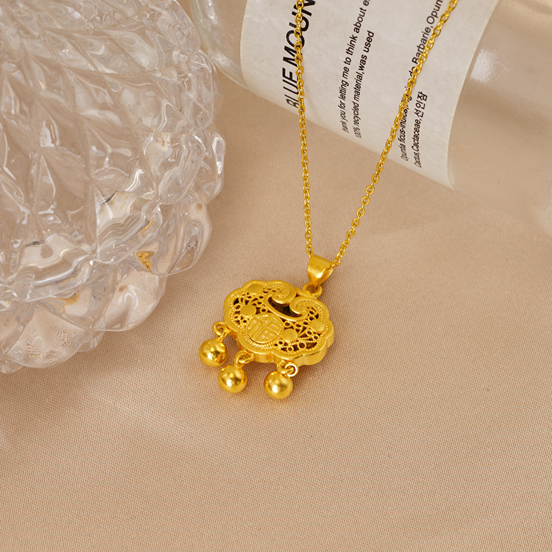 Cerradura de La Paz colgante rico boutique Bell COLLAR COLGANTE estilo retro galvanoplastia joyería arena oro aleación de cobre hueco
