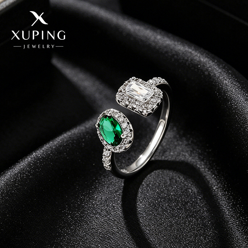 Xuping gemas artificiales temperamento elegante retro huevo verde cuadrado abierto anillo de nicho de alto nivel lujo ligero anillo