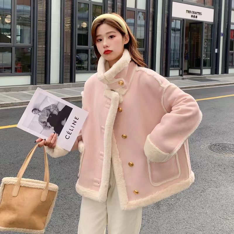 Lamb Wool Outwear for Women 2025 New Autumn Korean Style Loose Imitation Suede Fur One-Piece Fleece-Lined Thickeneded Motorcycle Jacket