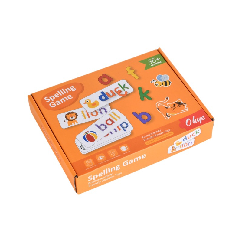 Rompecabezas de madera Juego de ortografía de palabras para niños 26 letras en inglés Educación temprana Puzzle Práctica de ortografía de palabras cognitivas