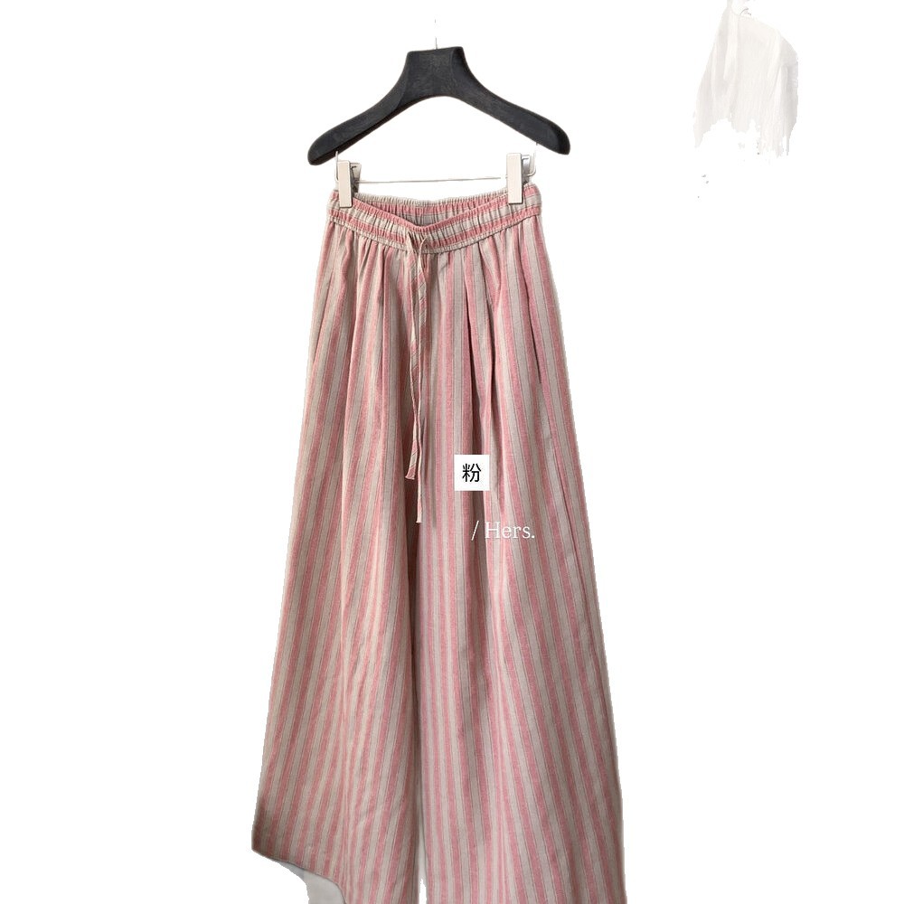 Quần culottes nữ ống rộng cạp cao sọc kẻ dáng dài suông rộng phong cách thư giãn — màu hồng