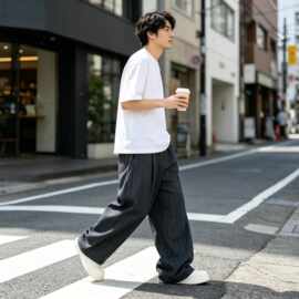 韩系松弛感ootd复古条纹设计感拖地裤cleanfit情侣宽松弯刀休闲裤
