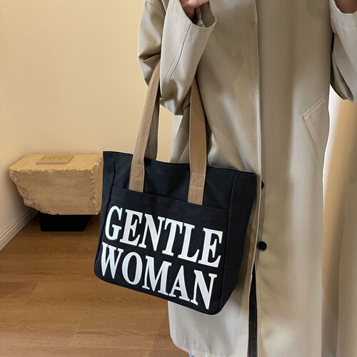 Gentle Woman Canvas Tote Bag for Women, New Fashion Letter Large Capacity Student School Shoulder Bag
