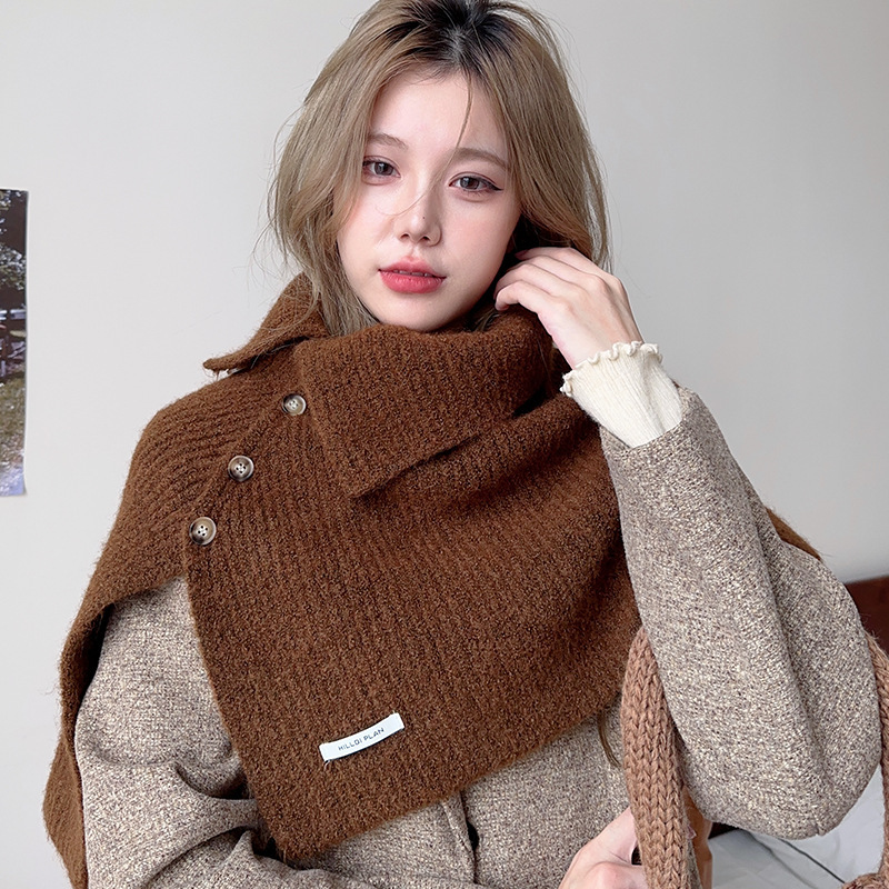 Hochwertiger, vielseitiger Schal/Umhang aus Wolle im koreanischen Stil mit Knöpfen für Herbst und Winter_voghion.com