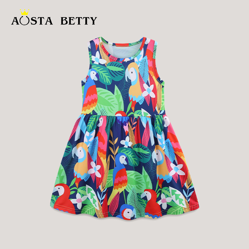 European and American Style Girls' Short-Sleeved Dress 26 Summer New Round Neck Princess Dress Floral Children's Dress One-Piece Wholesale