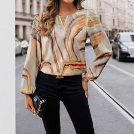 欧美跨境外贸亚马逊爆款衬衫新款春秋印花圣诞节女式长袖格子衬衫