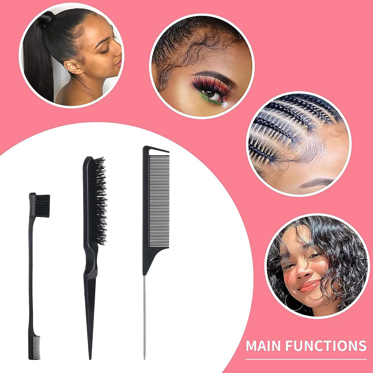 Combinador de pelo al por mayor set cepillo de cejas set de tres piezas portátil teñido de pelo 3 - Piece Hair Styling Comb