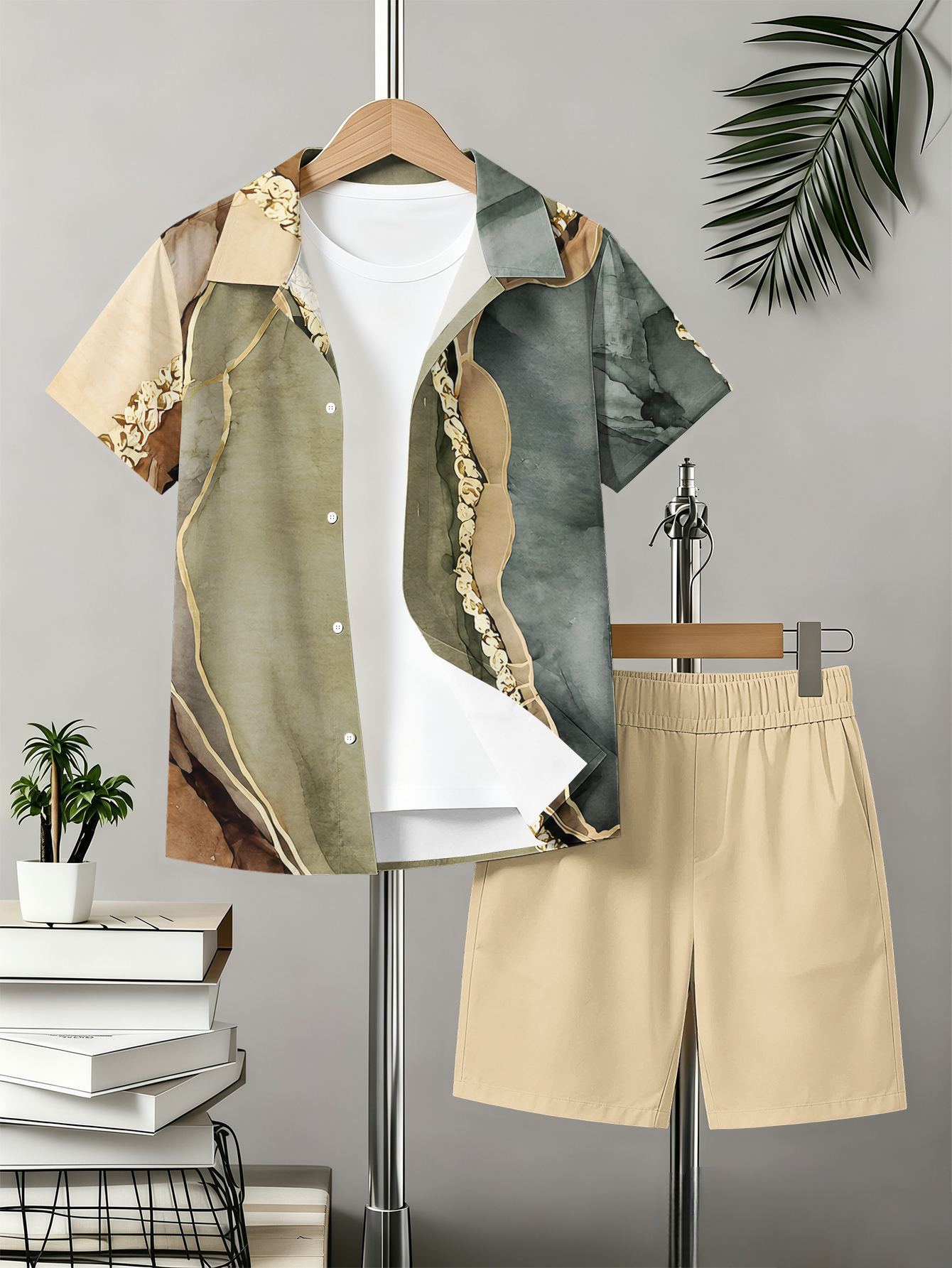 Boys Patterned 3d Printed Shirt And Shorts Summer Set_voghion.com