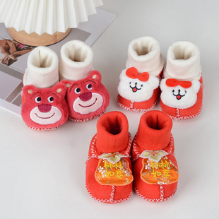 New fleece-lined thickened baby shoes 0-12 months soft bottom baby shoes baby toddler shoes don't drop socks