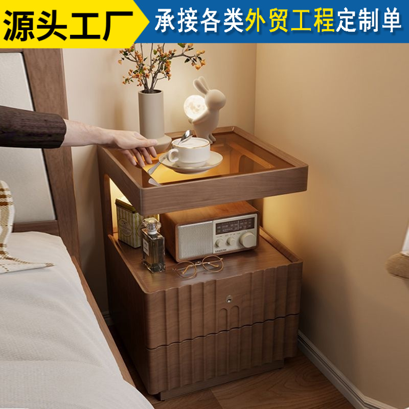 Solid Wood Bedside Table Simple Modern Home Bedroom Locker with Lock Small Bedside Storage Rack Simple Storage Cabinet