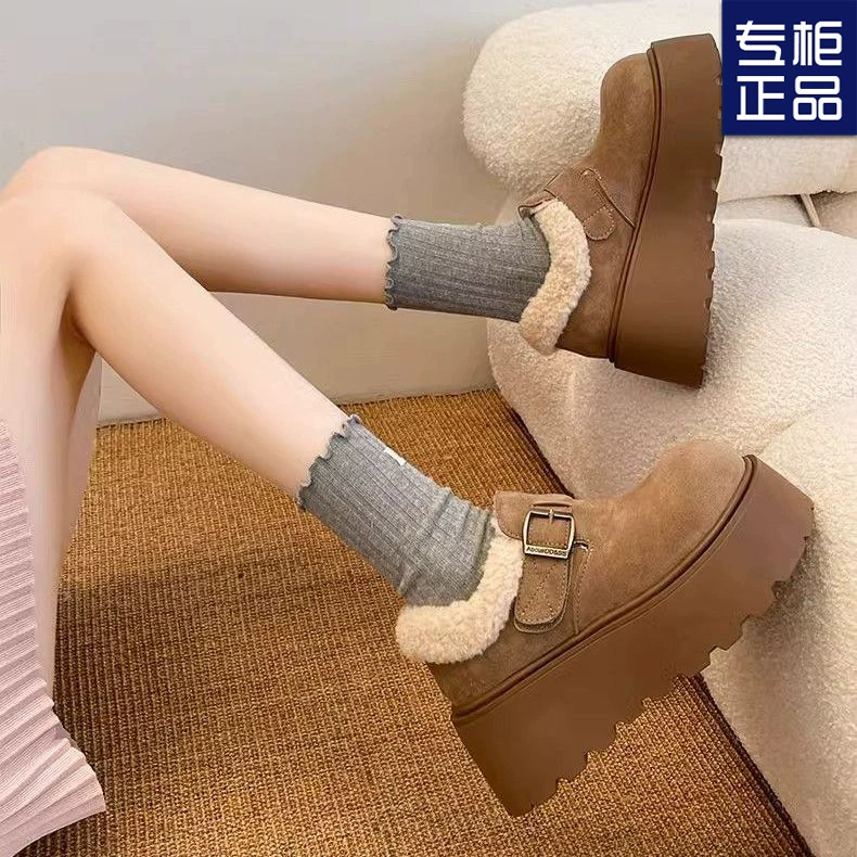 Сетка красный ретро стиль холодостойкие хлопчатобумажные туфли на толстой подошве женские 2024 новые зимние бархатные утолщенные иностранные супер мягкие ботинки