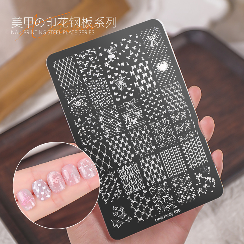 クロスボーダーネイルアートスチールプレート、ネイルアートボード転写接着スチールプレート、バタフライメッシュレース、フレンチチェック柄プリントネイルアートツール|undefined