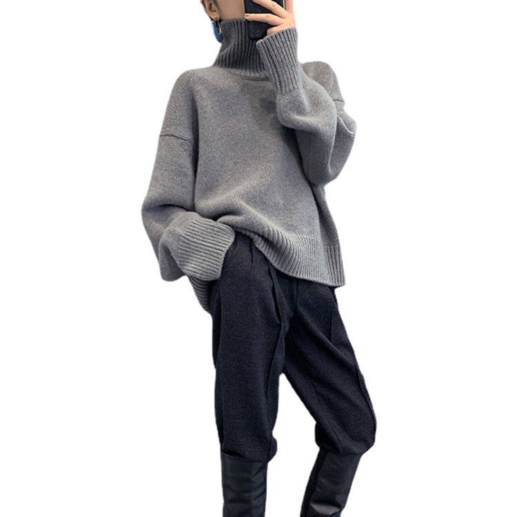 High neck soft glutinous women's pullover for 2024 autumn winter, loose and versatile, lazy style knitted base sweater_voghion.com