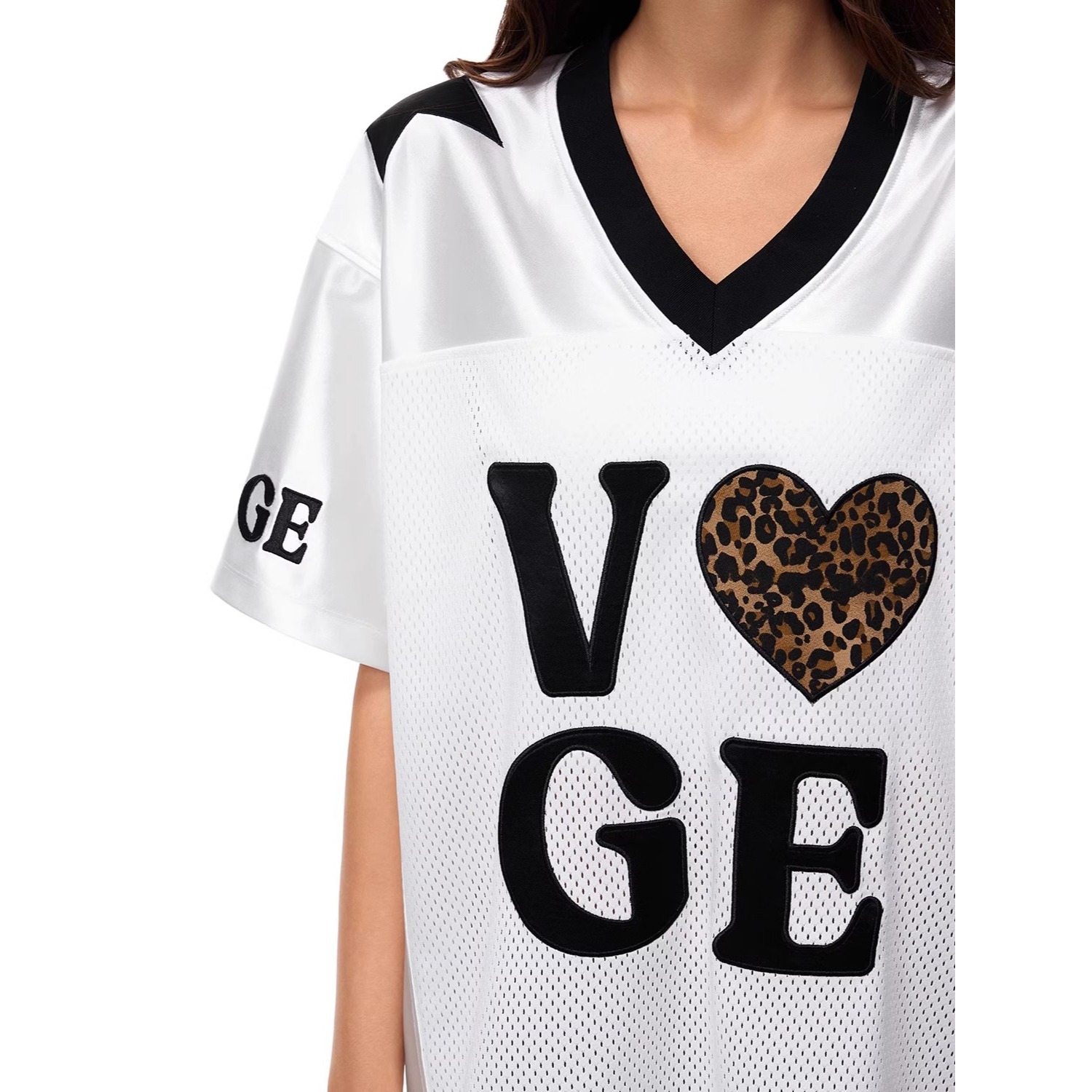 American-style Sports T-shirt For Men And Women, Summer Leopard Print Heart Jersey, Short-sleeved, Loose, Casual,_viptrois.com