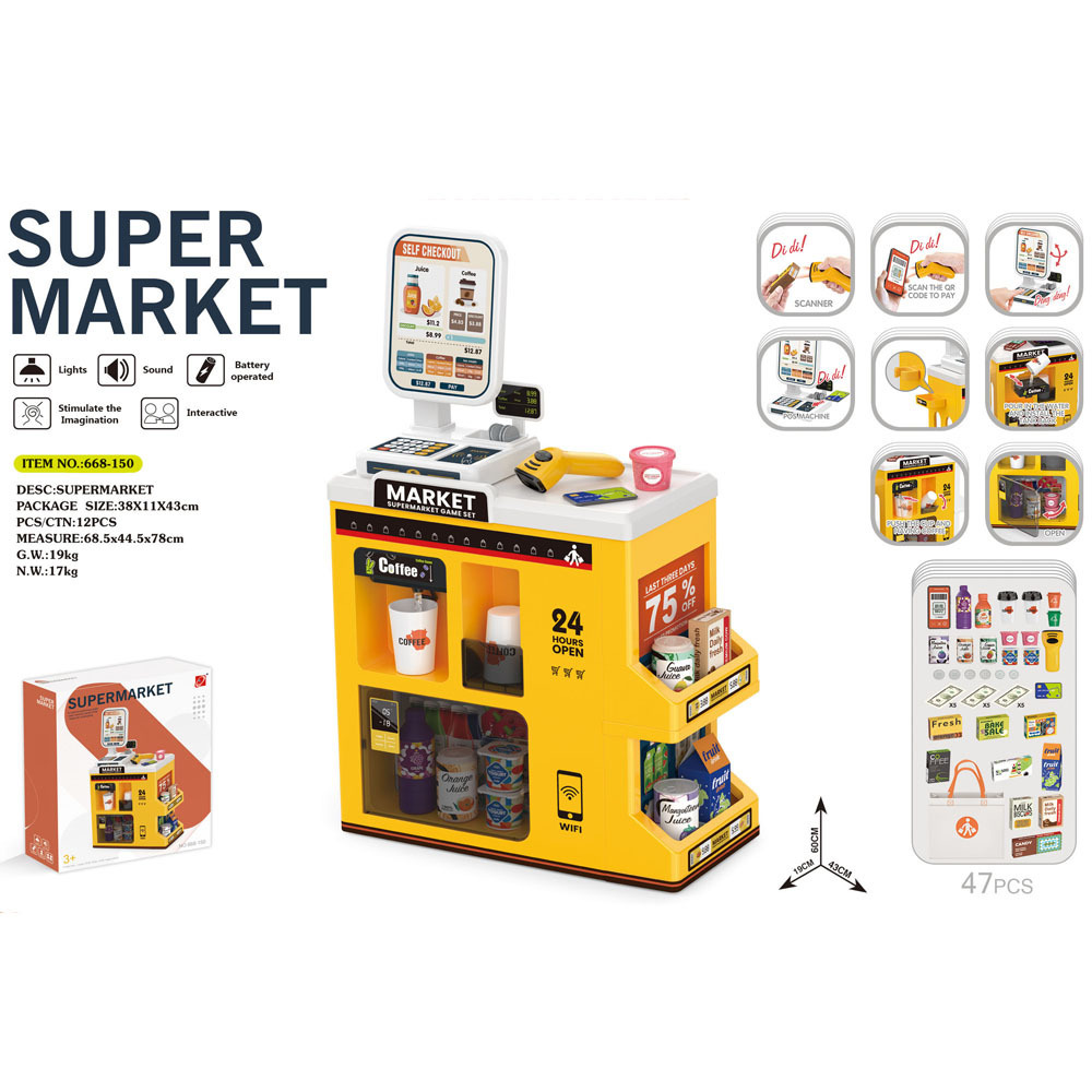 Simulación transfronteriza de juegos de compras de supermercado de niños caja registradora deslizante de tarjetas de escaneo de mesa de compras de supermercado juguetes caseros