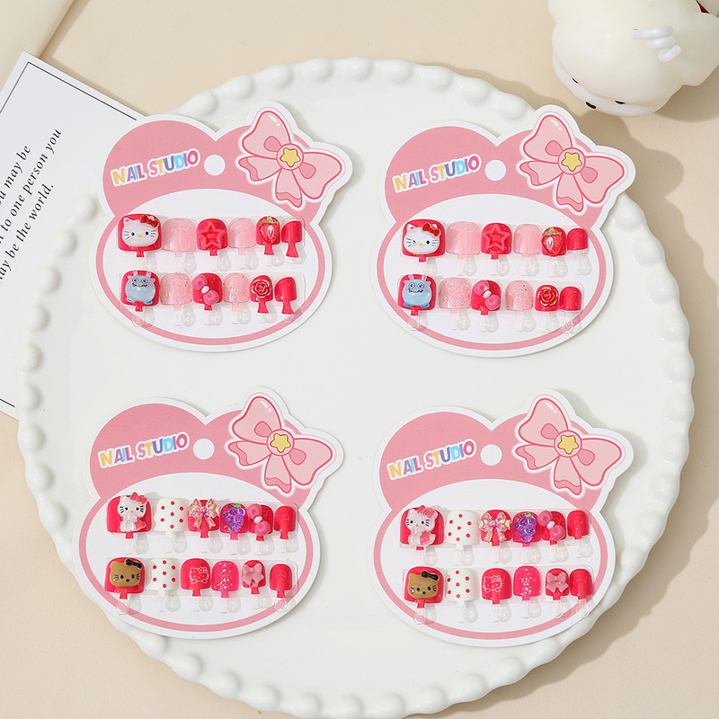 Cross-Border New Product Boxed Children's Manicure Sweet Little Girl Removable Wearable Nails Cartoon Exquisite Nail Pieces Wholesale