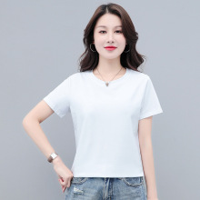 光板纯棉白色色t恤女短袖夏季2023新款休闲宽松可印Logo团体服
