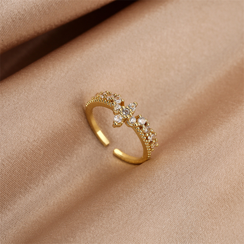 Fashion Geometric Copper Irregular Zircon Open Ring 1 Piece