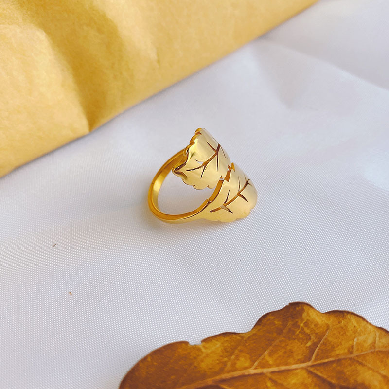 Titanium Steel 18K Gold Plated Simple Style Plating Leaf Titanium Steel Open Ring display picture 3